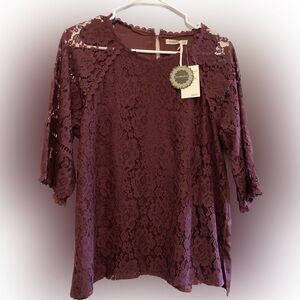 Hazel Burgundy Lace Top Large NWT